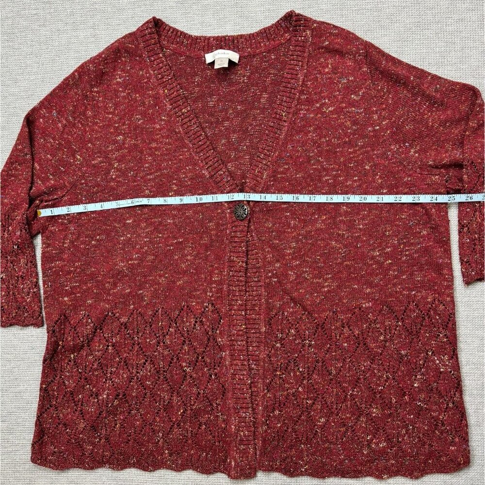CJ Banks Cardigan Sweater Womens Sz 1X Rust Burgundy One Button 3/4 Sleeve Lace - Picture 10 of 16